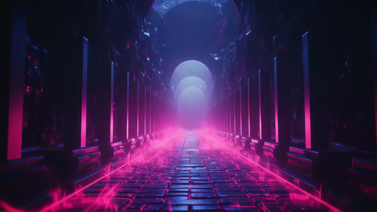 Underground Misty Cave | VJ Loop Neon Tunnel Background