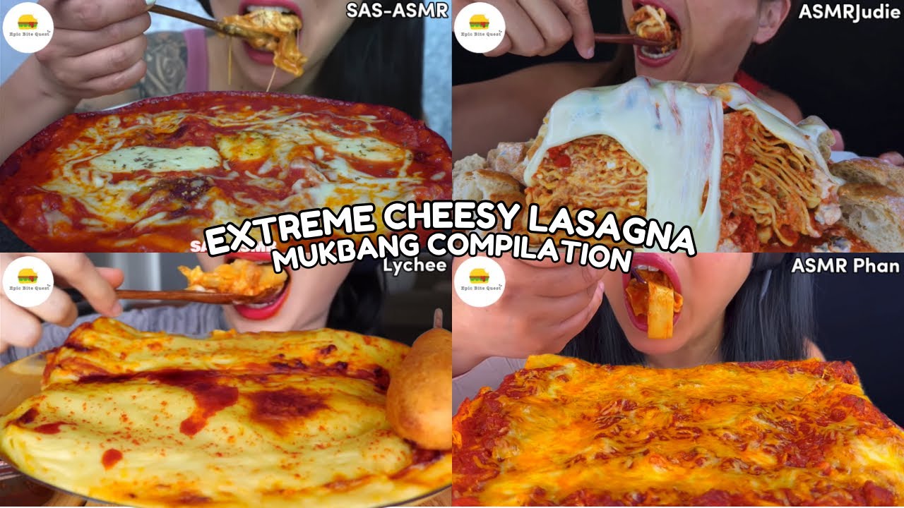 ASMR | EXTREME CHEESY LASAGNA MUKBANG COMPILATION |