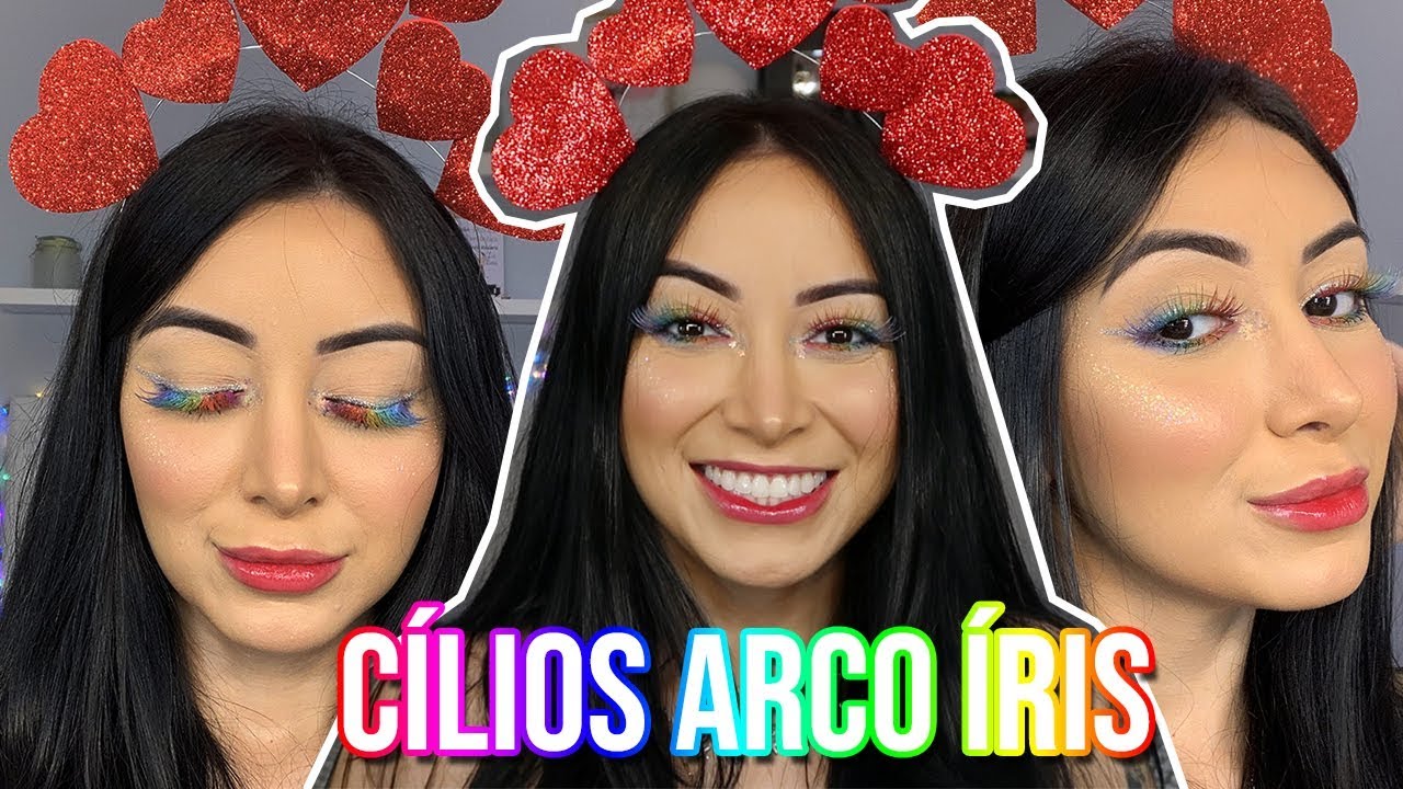 CÍLIOS ARCO ÍRIS - MAQUIAGEM FÁCIL PARA O CARNAVAL 🌈