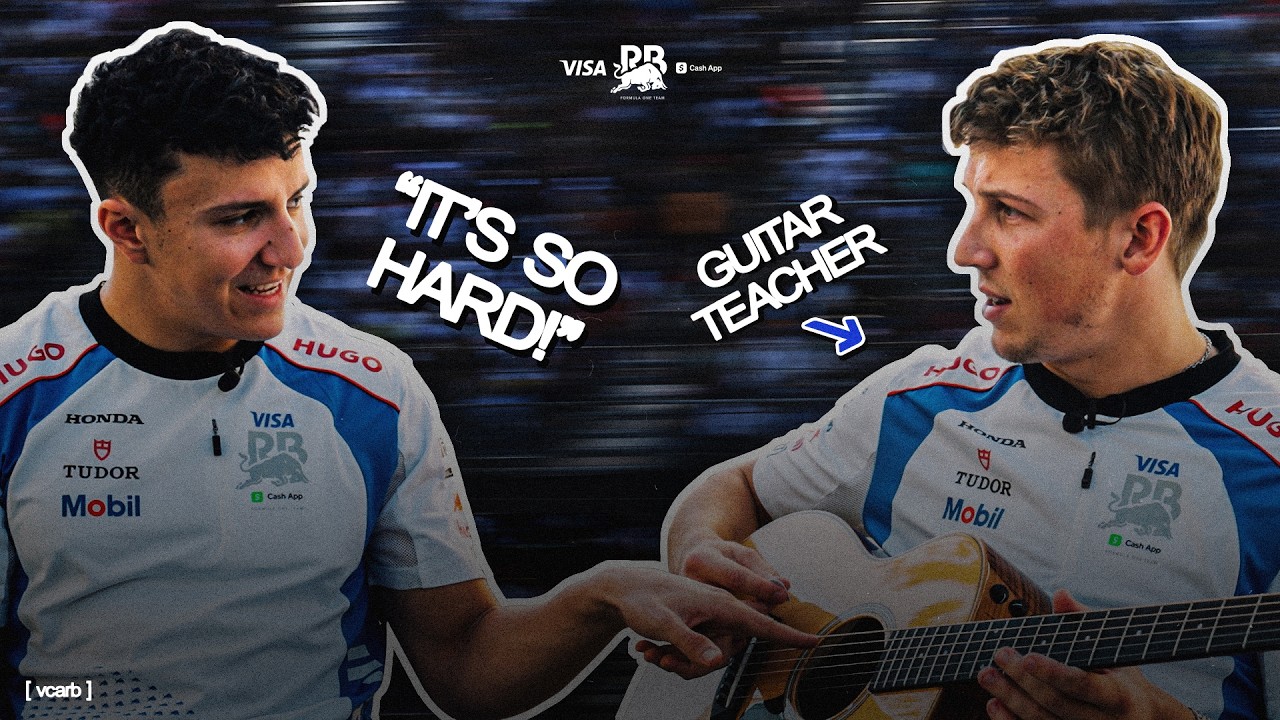 F1 Driver teaches teammate the guitar