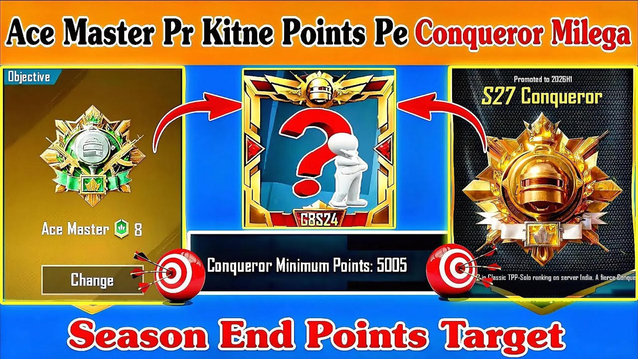 🇮🇳Ace Master Pr Kitne Points pe Conqueror Milega⁉️Season End Points+ Promotion Match Guide Best Tips