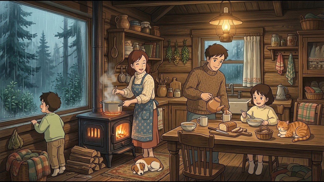 Rainy Morning in a Forest Cabin: Brewing Coffee & Baking Fresh Bread | Ghibli-Style