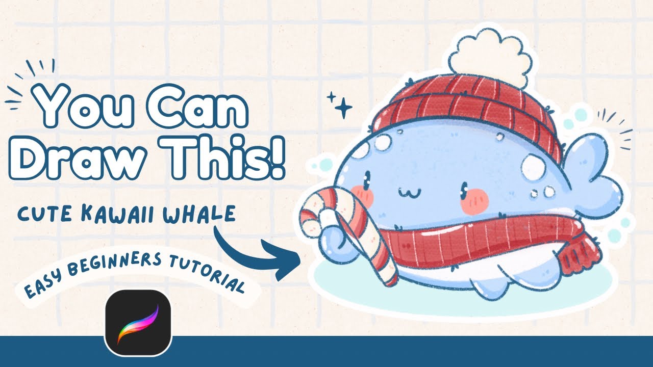 Нарисуйте милого кита в стиле каваи в Procreate 🐳🧣 | Очень легко и просто для начинающих