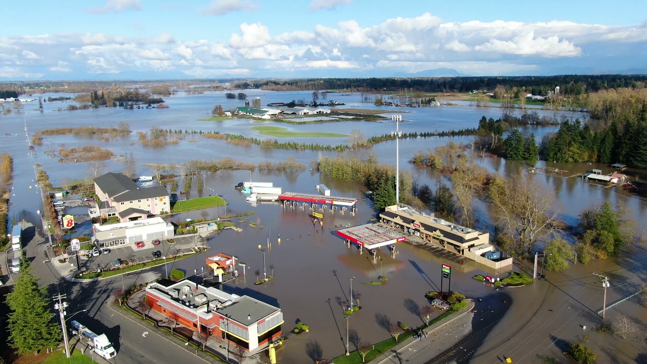 Whatcom County Flooding - Nooksack River floods Interstate 5 & Ferndale WA