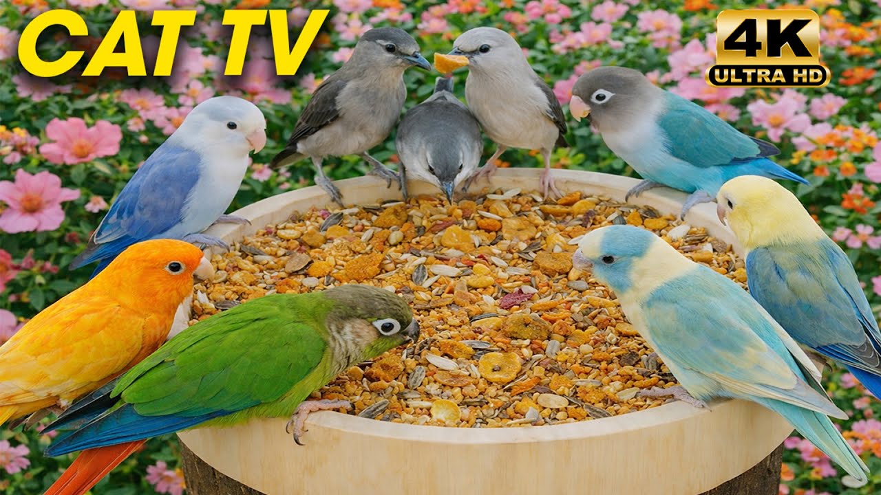 Cat TV for Cats to Watch 🕊️ Birds & Squirrels at the Bird Table 🐿️| Birds Causing Chaos for 3 Hours
