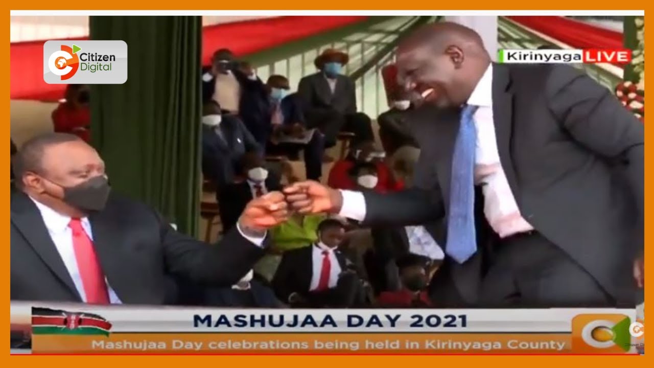President Kenyatta, DP Ruto enjoy light moments during MashujaaDay celebrations in Kirinyaga