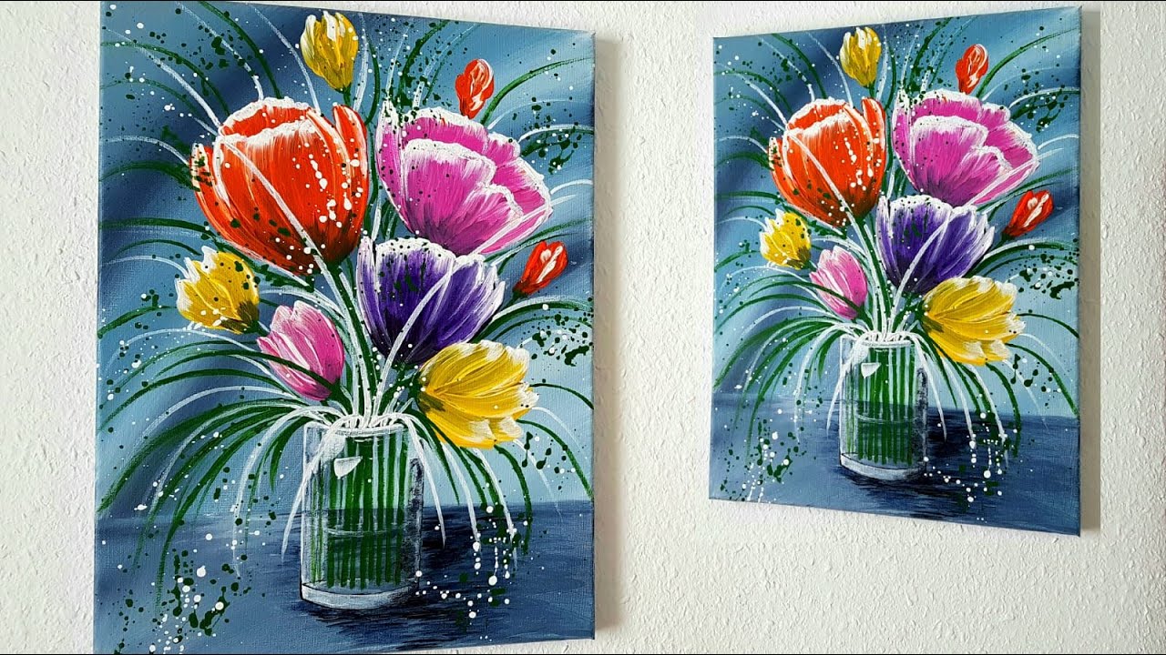 Blumen Malen Acryl für Muttertag Echtzeit - Flowers Acrylic Painting for Mothers Day for Beginners