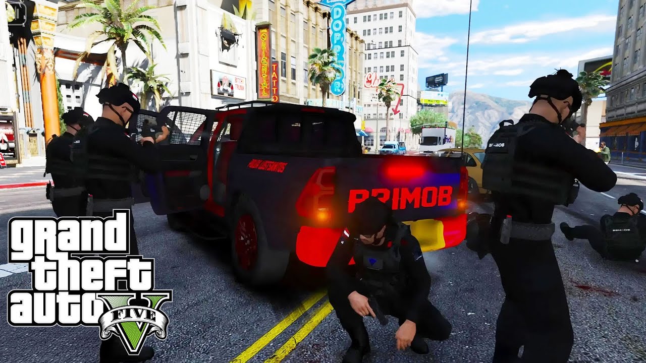 Pasukan Brimob Diserang Kelompok Perampok Bank Bersenjata || GTA 5 Mod Polisi Indonesia