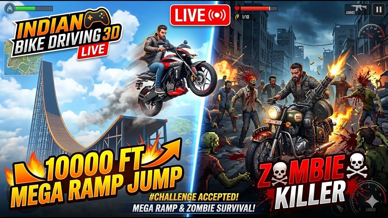 NEW ZOMBIE MODE vs 10,000 FT JUMP! 😱🔥 Indian Bike Driving 3D LIVE 🔴