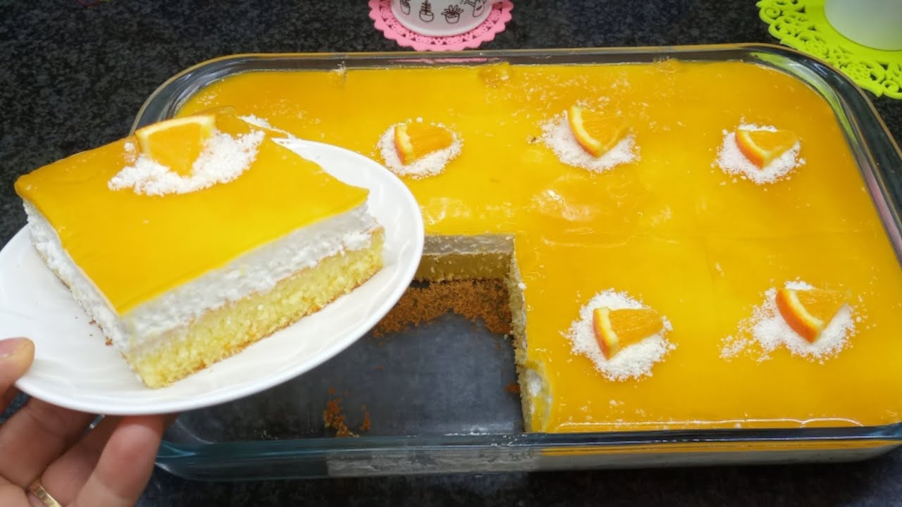 تحلية منعيشة بالبرتقال🍊🍊🍊 بثلاث طبقات بمذاق الكريمة الرائع👌