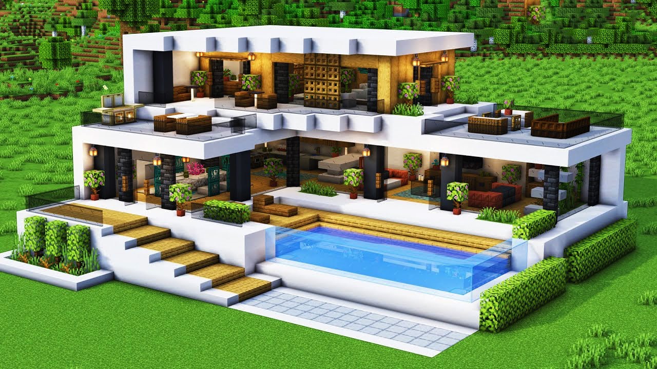 Minecraft gro&szlig;e Moderne Villa bauen 1.21 Tutorial - gro&szlig;es Modernes Haus bauen in Minecraft