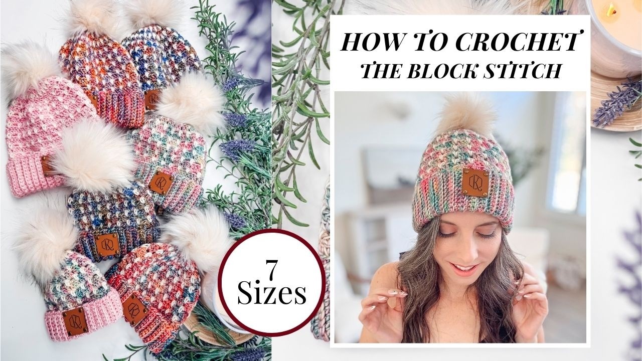 Chunky Block Stitch Crochet Hat Video Tutorial, 7 Sizes & Quick Project