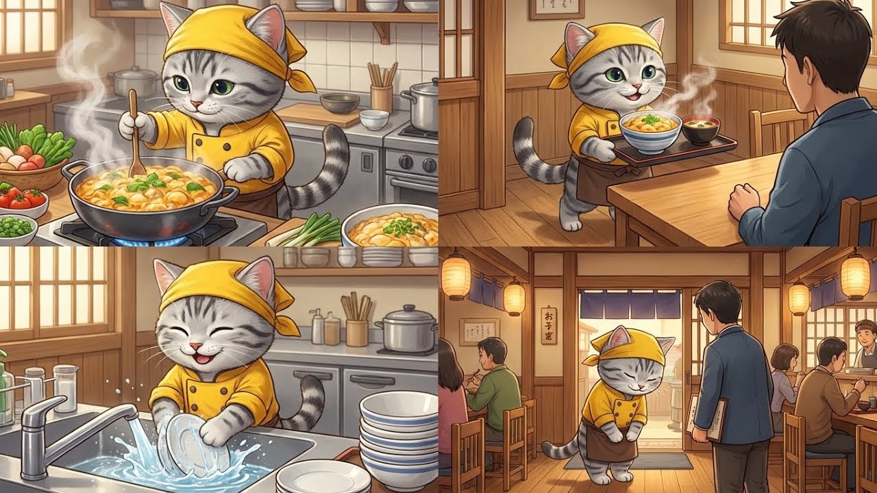 いらっしゃいませ!! 親子丼屋さんでアルバイト!!ねこYueの一日に密着🐱🍚