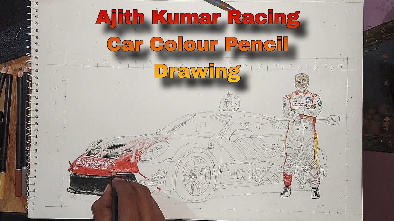 Ajith Kumar Racing Car Colour Pencil Drawing 🖍️ | Ajith Kumar Drawing | Colour Pencil #ajithdrawing