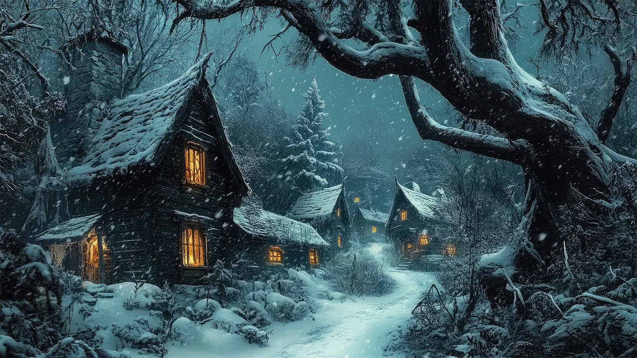 Enchanting Snowy Village at Night — Celtic Ambience for Study, Deep Focus & Relaxation