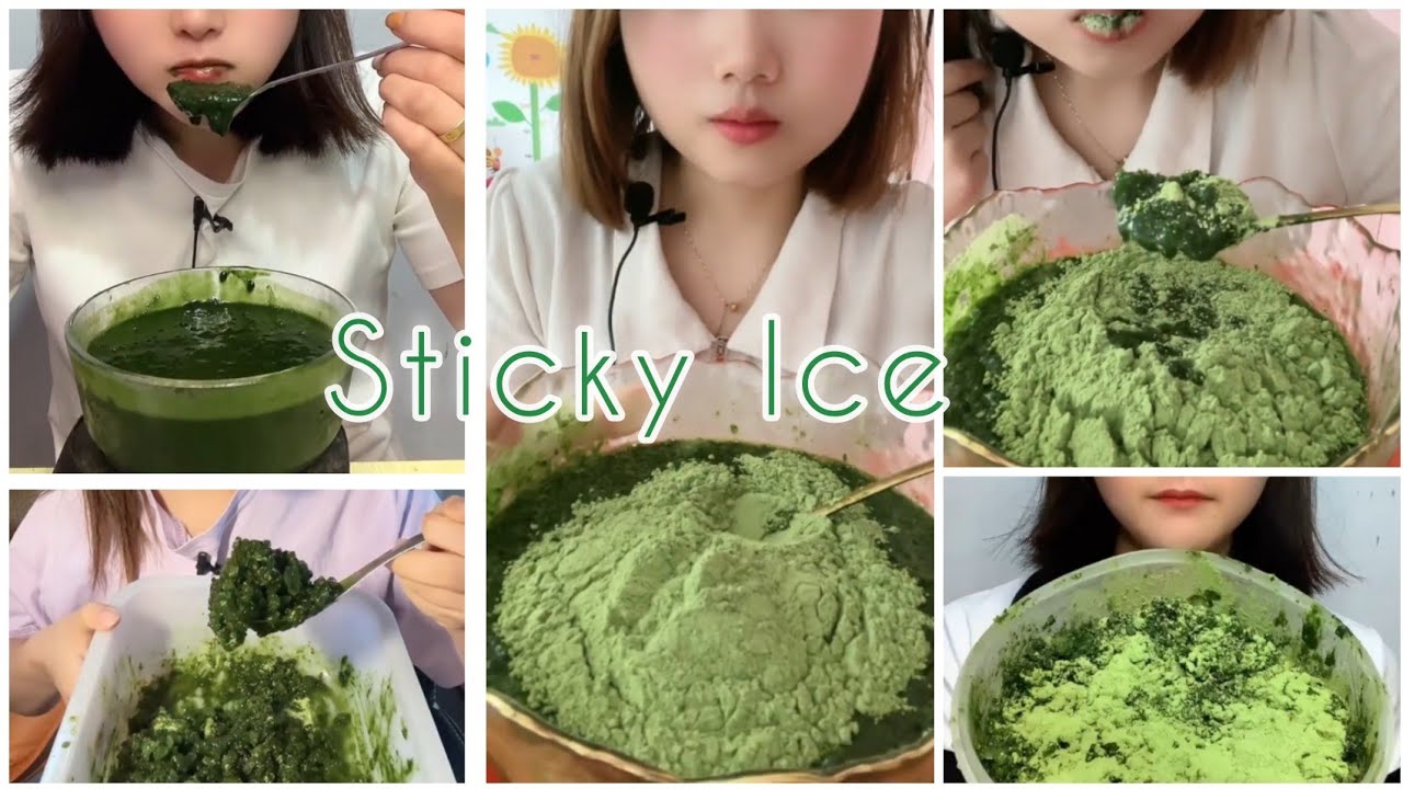 ASMR Heavy Green Ice| sticky Ice| paste ice|crushed ice| soft ice| V-Good Crunchy