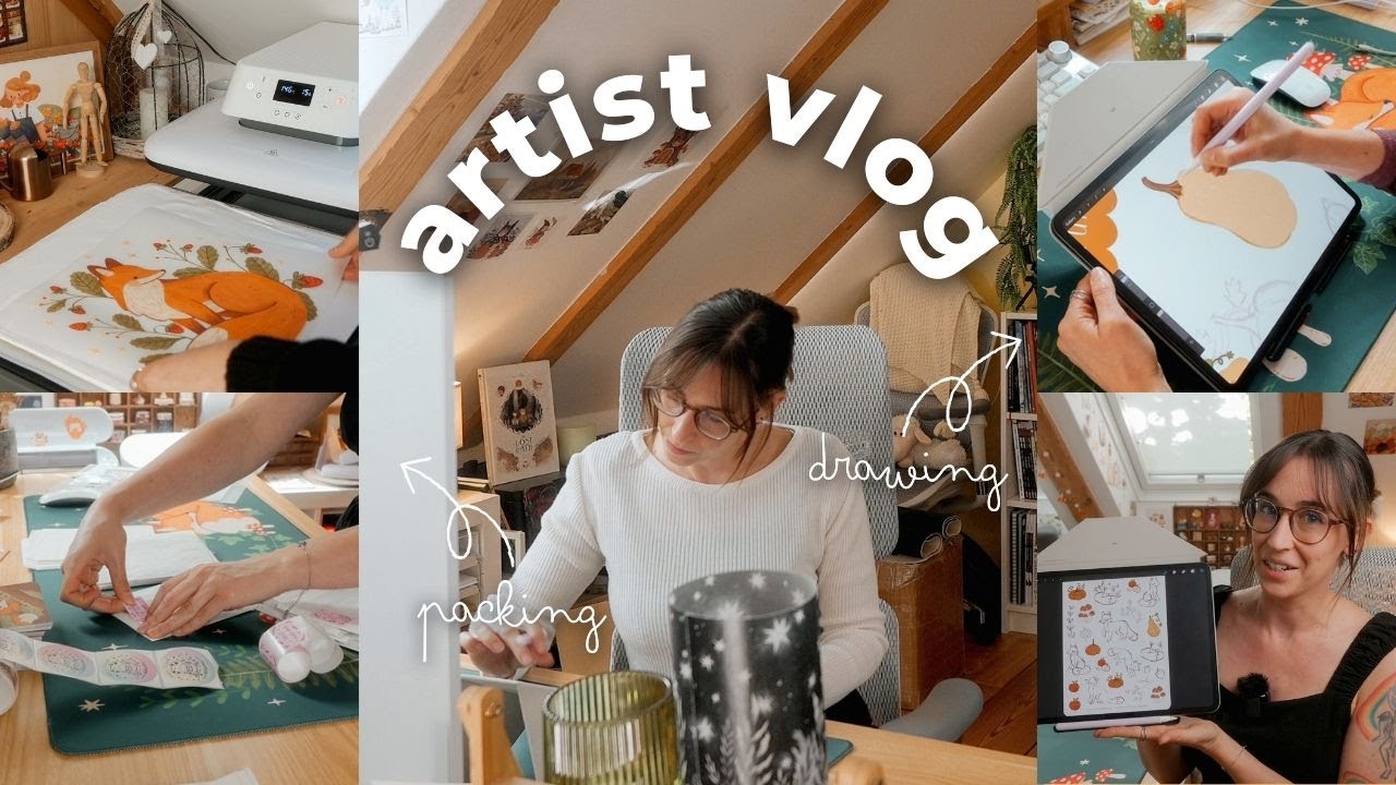 Drawing Fall Sticker Sheets + Packing Orders & Happy Mail ✿ Studio Vlog 56