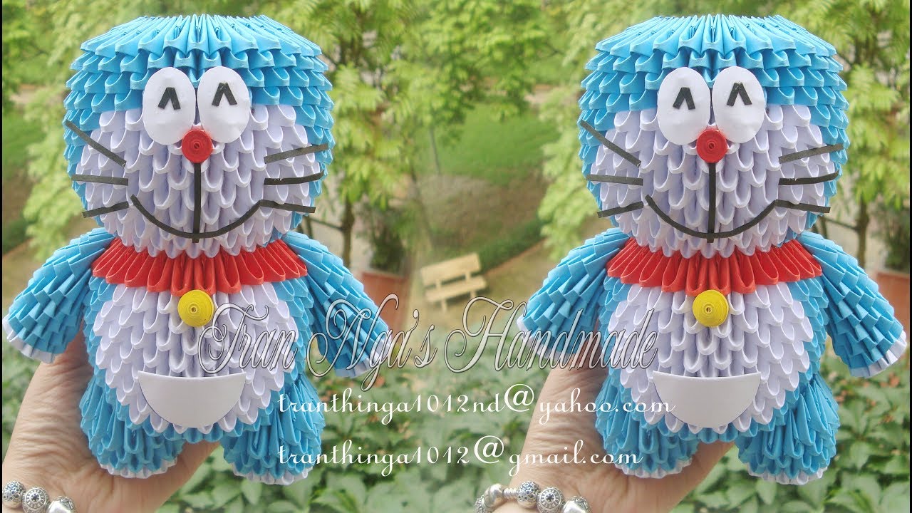 3D Origami Doraemon Tutorial , doraemon toy decor | como hacer 3d origami doraemon