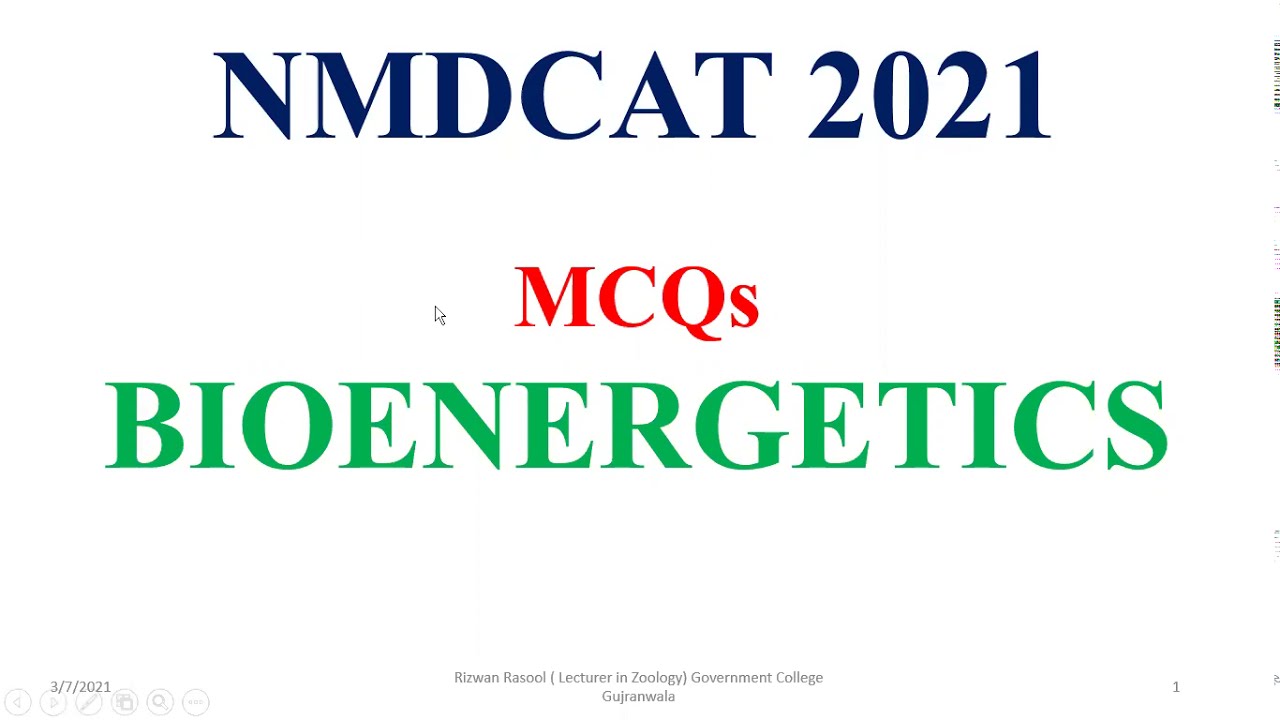 Bioenergetics NMDCAT 2021 #MDCAT, #NEET, #MCQs