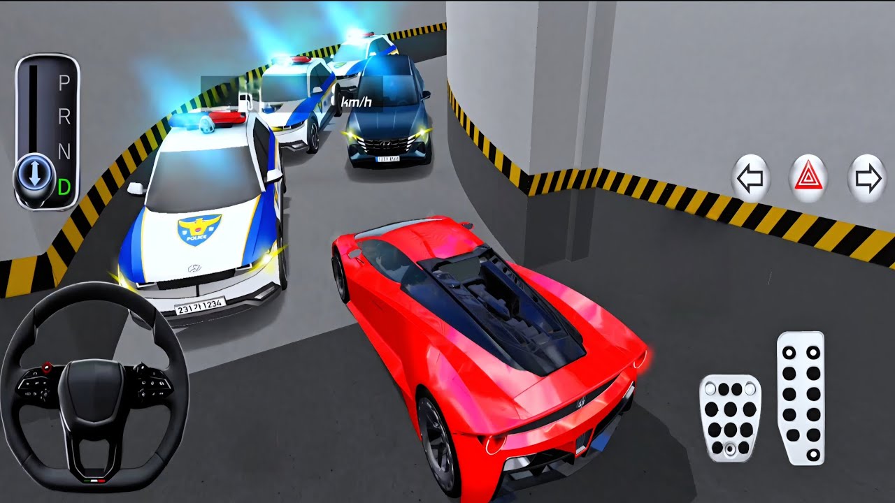New red Lamborghini car Stuck in Parking Garage -3D Driving Class - Car Game - 3D Driving Class 2026