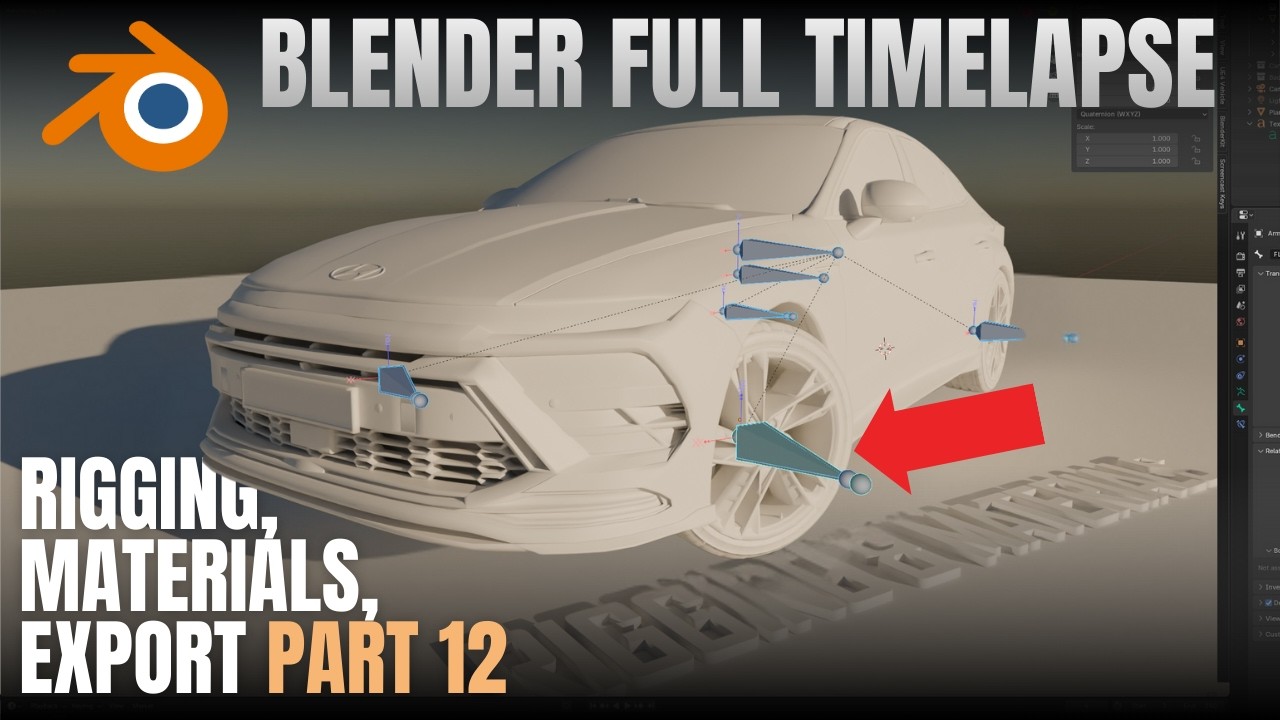 Blender 3D Car Modeling – Part 12: Rigging, Fixing, Materials | 2025 Hyundai Sonata | Full Timelapse