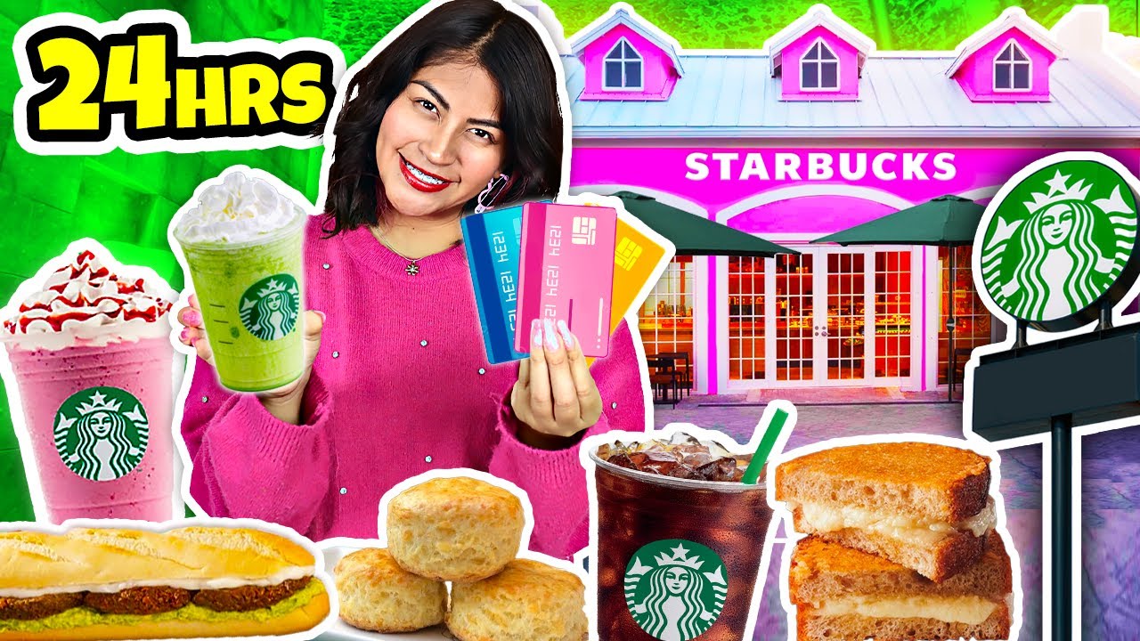 🍓 24 HORAS COMIENDO EN STARBUCKS ¿ES MUY CARO? ¿QUÉ BEBIDAS ELEGÍ? | CONNY MERLIN