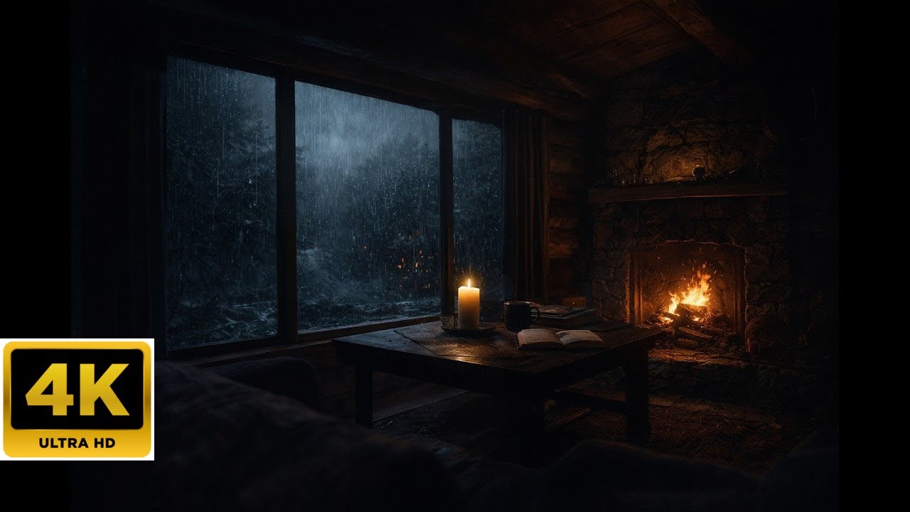 Best Rain Sounds by the Fireplace 🌧️🔥 | Relaxing Cabin Night Ambience (8 Hours)