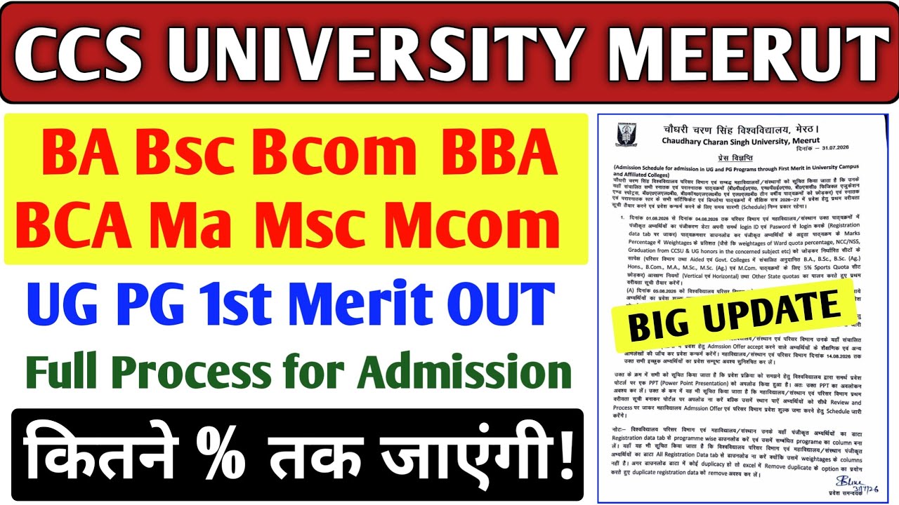 CCSU Admission 2026 🔥 UG PG 1st Merit List OUT | BA BSc BCom BBA BCA MA MSc MCom Full Process