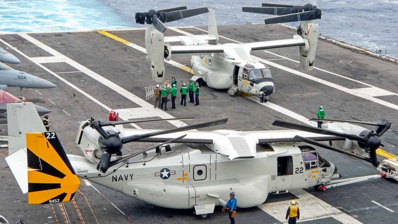 ВМС США.  CMV-22 Osprey. Выполнение полетов на авианосце USS Carl Vinson (CVN 70).