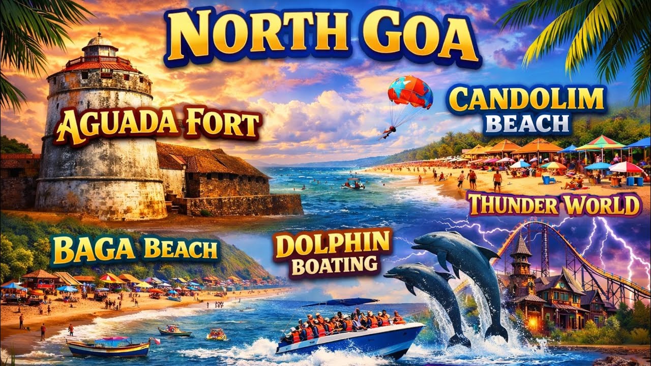 NORTH GOA 😍 FULL TOUR 🤯|| BAGA BEACH 🏝️|| AGUADA FORT 🏯|| DOLPHIN BOATING 🐬|| THUNDER WORLD ⚡️|| GOA