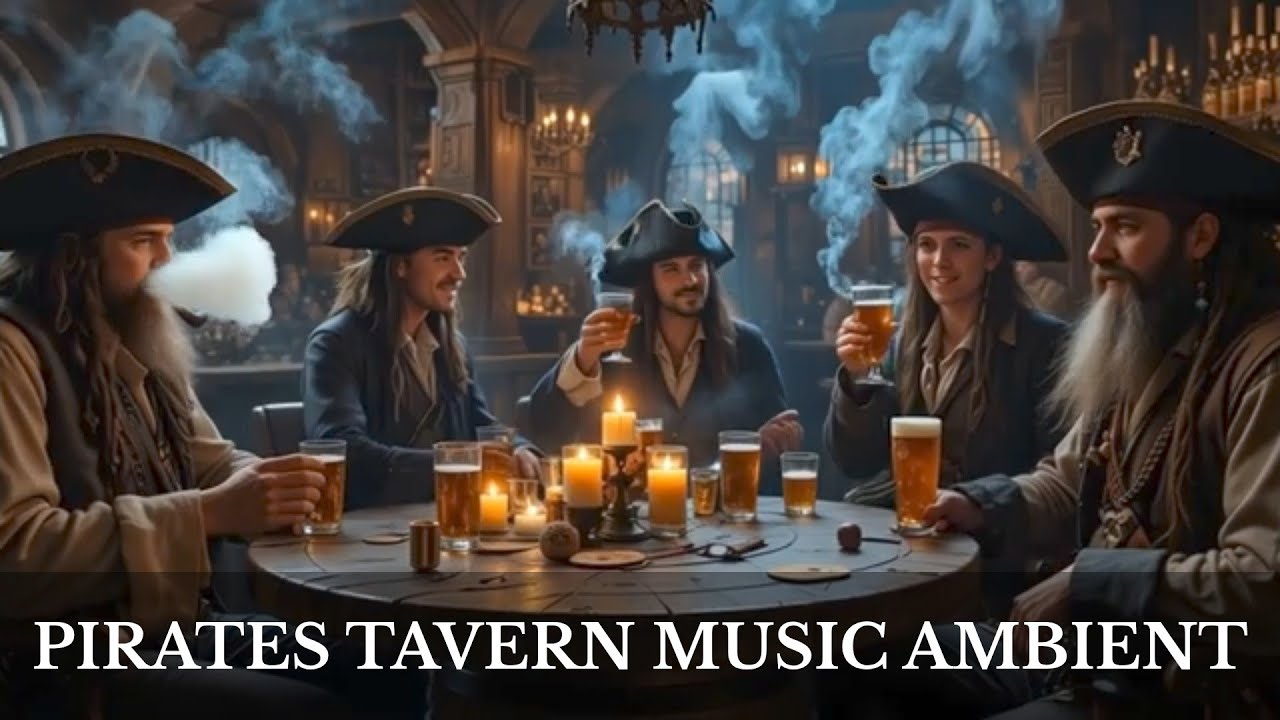 🏴‍☠️ Cozy Pirate Tavern Ambience | Sea Shanties, Crackling Fireplace & Storm Sounds for Relaxation