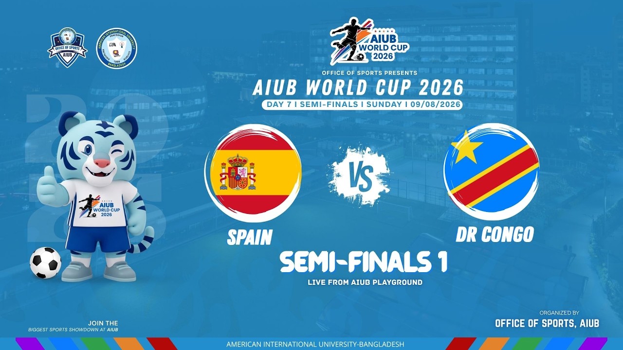 🔴 LIVE | AIUB  FOOTBALL WORLD CUP 2026  | SPAIN 🆚 DR CONGO| SEMI-FINAL -1