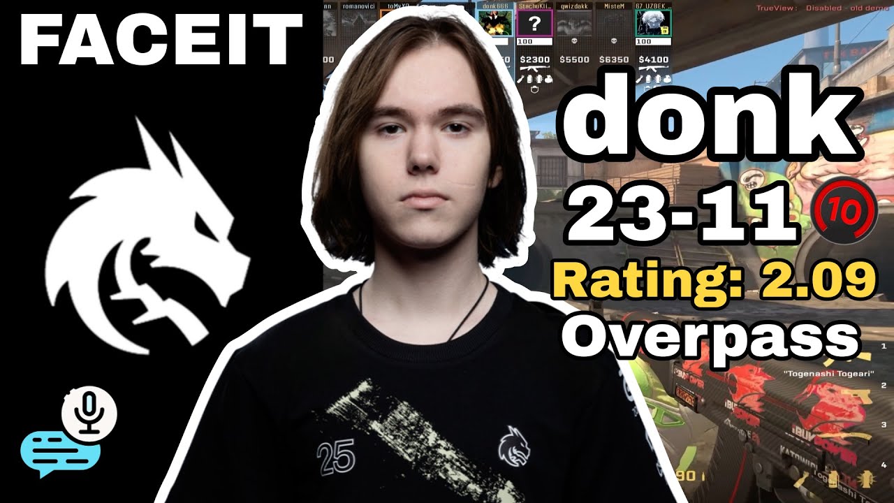 donk PLAYS FACEIT LVL 10 Overpass (23-11) DONK Highlights! CS2