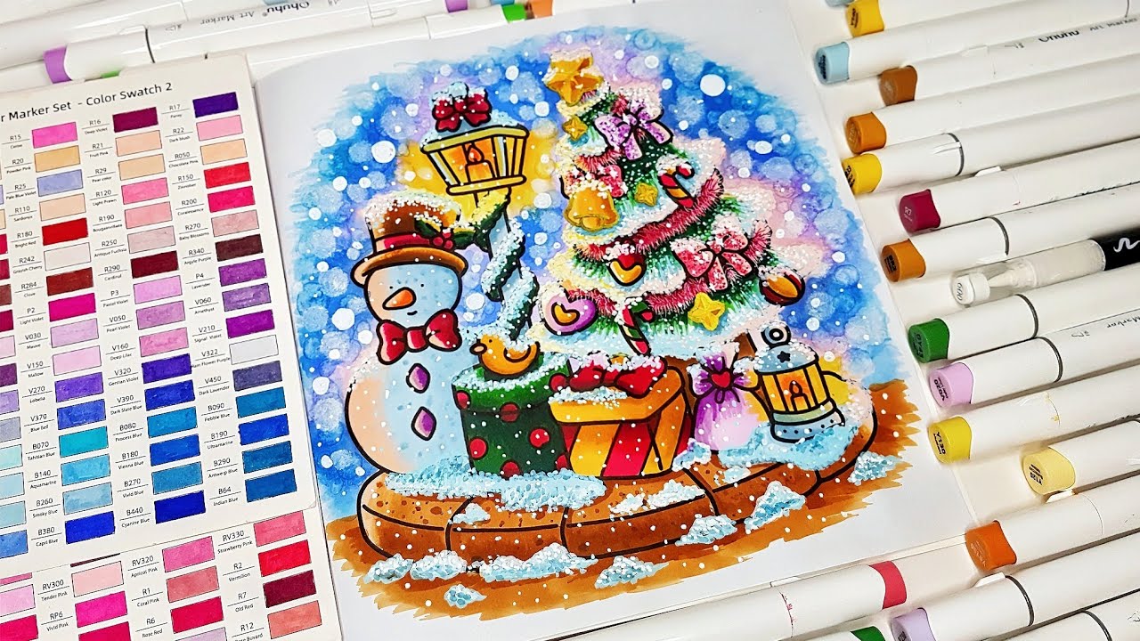 Color With Me (ASMR) | Cozy Christmas by Coco Wyo Coloring Book | Using Ohuhu Markers