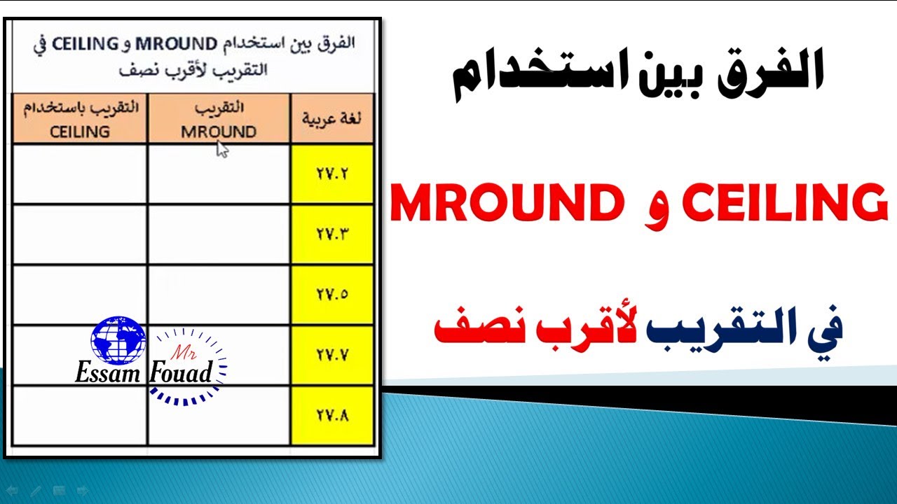 تعرف على كيفية التقريب لأقرب نصف والفرق بين استخدام MROUND و CEILING