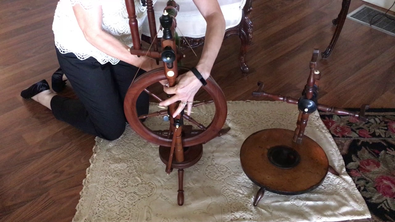 #5 Antique Spinning wheel European Parlor wheel with two distaffs and ivory and ebony accents
