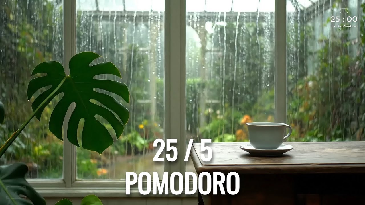 Victorian Greenhouse 🌿 Classical Piano & Rain for Studying [25/5 Pomodoro Timer]