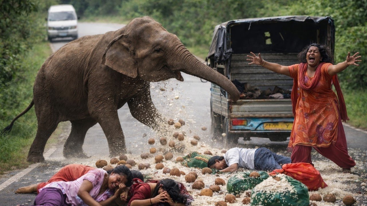 Wild Elephant Attack on Village Road | Shocking Rice & Coconut Chaos in Sri Lanka 😱🐘