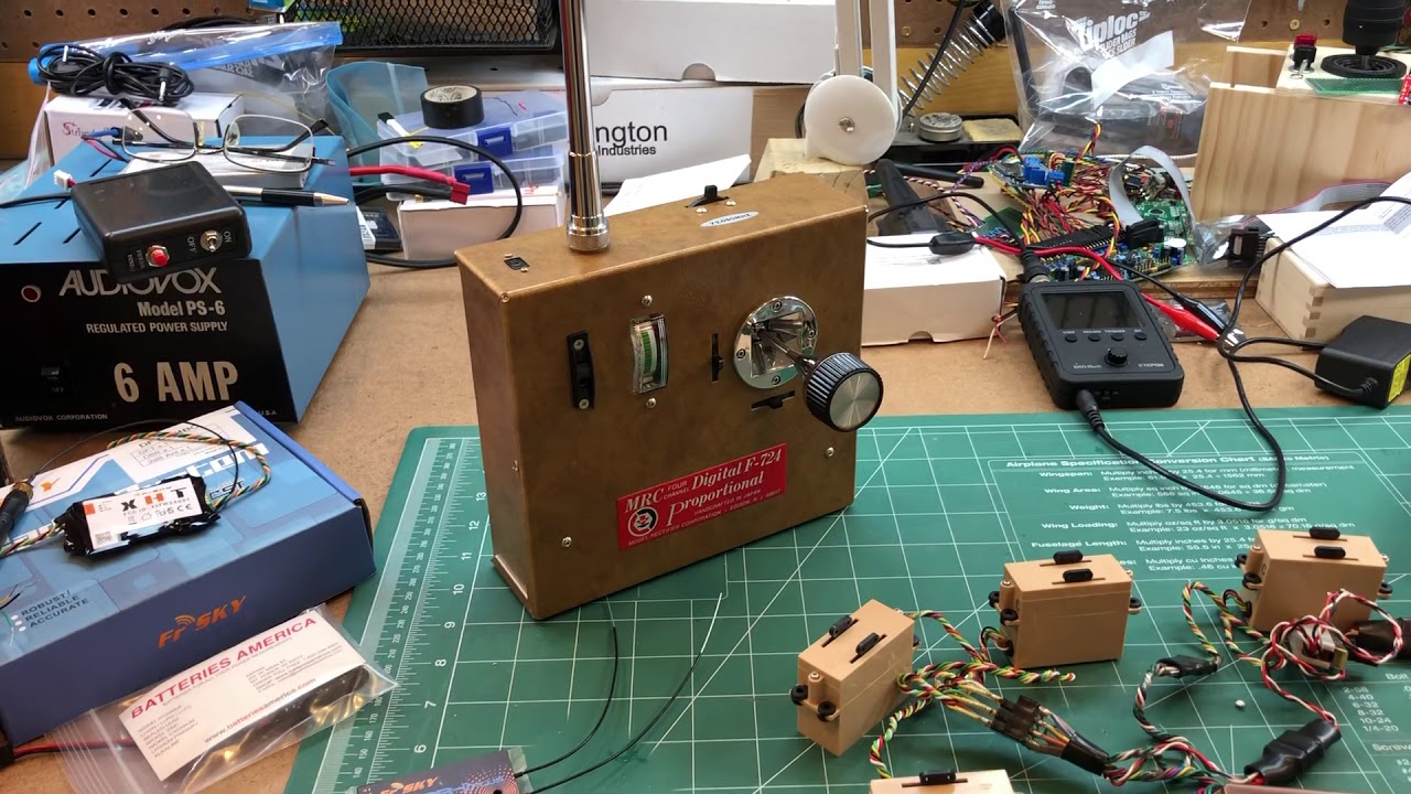 1970s Vintage MRC single stick RC Transmitter powered up and working. FRSky XHT/DHT