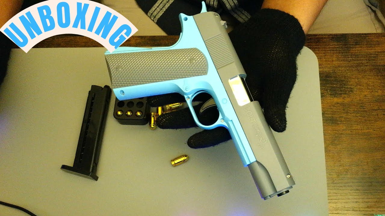 Shell Ejecting Grey & Blue Colt 1911 Soft Bullet Toy Gun UNBOXING! Turboed Toys | Canada