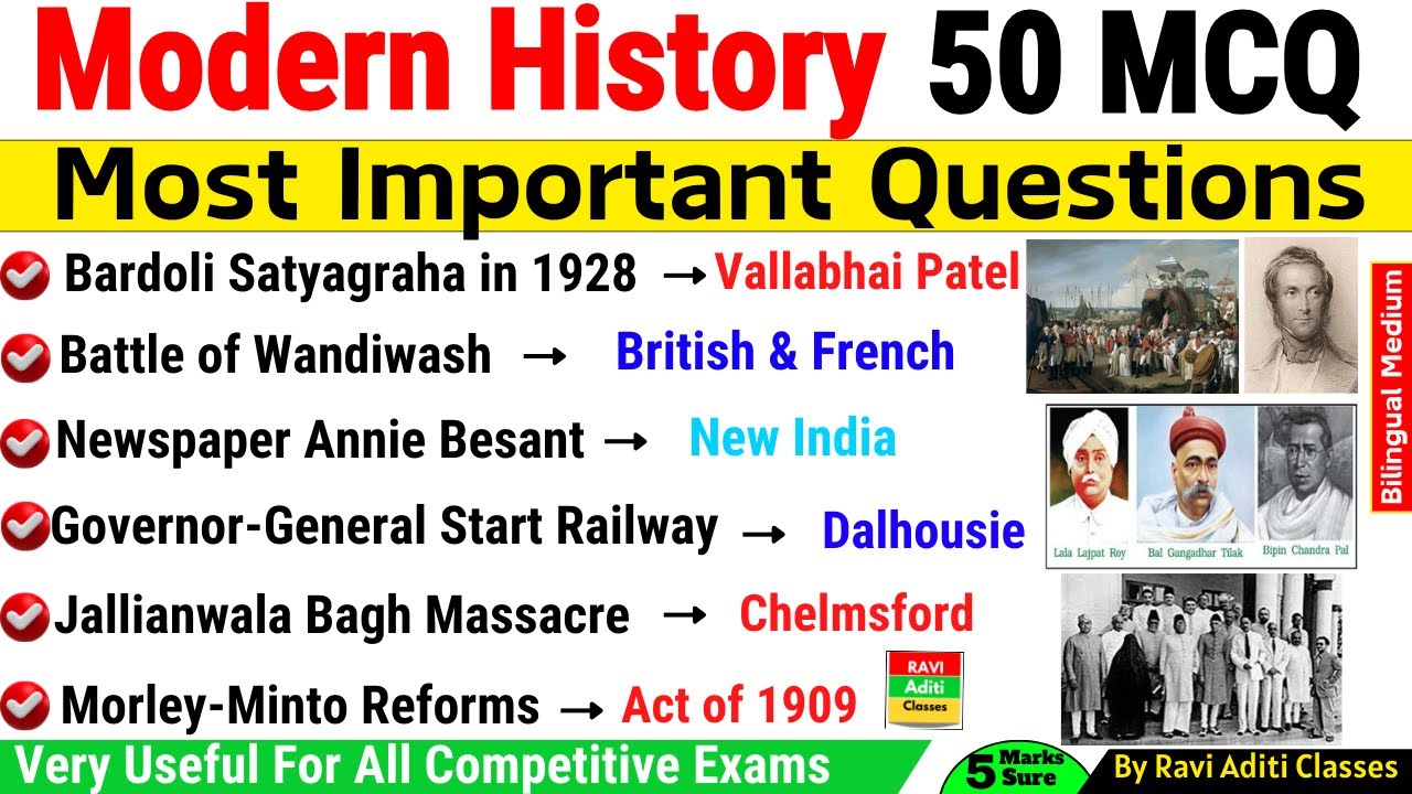 Modern History Top 50 MCQ | Modern History Set- 1 GK Questions | Modern History Important Questions