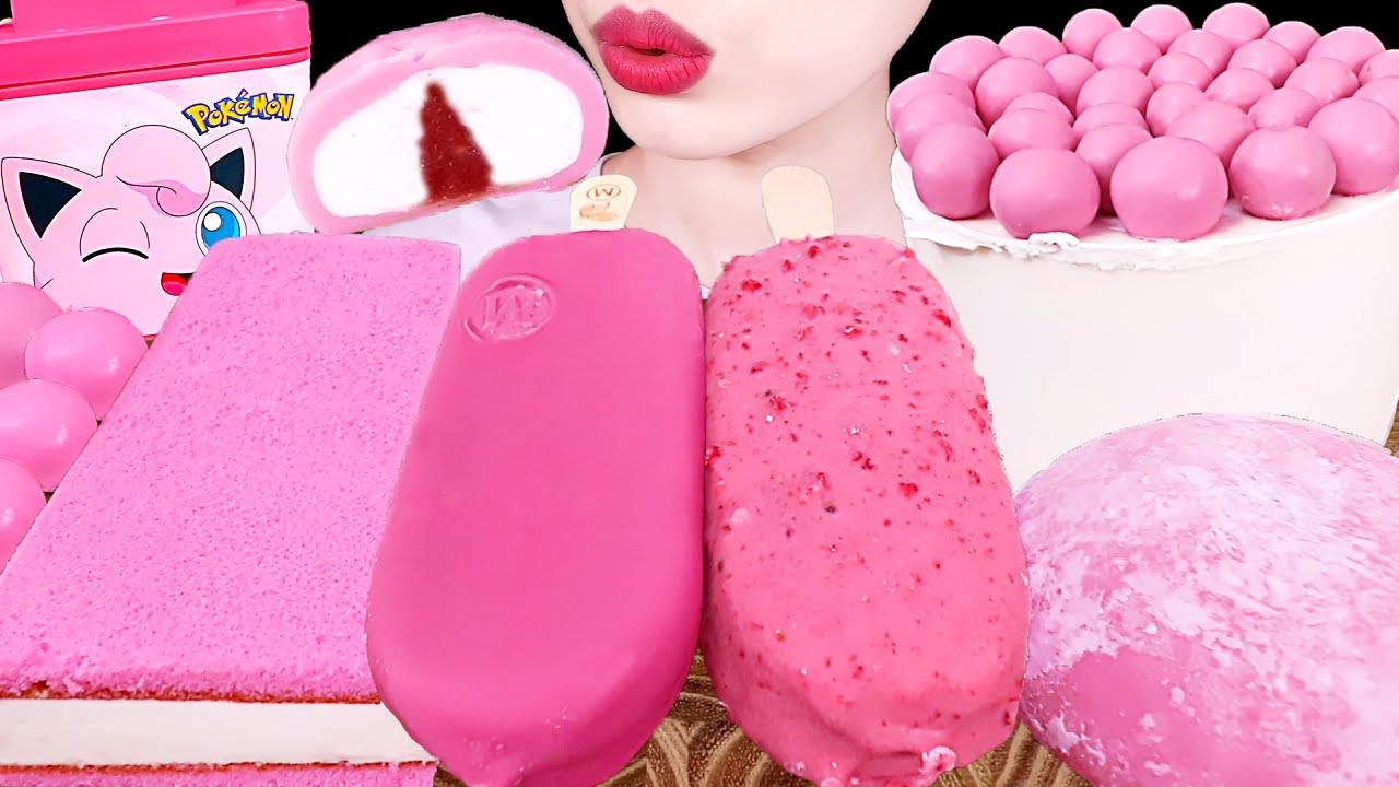 ASMR MUKBANG｜PINK CHOCOLATE ICE CREAM MAGNUM MALTESERS RICE CAKE SNACK 핑크 초코볼 초코아이스크림 우유생크림케이크 디저트먹방