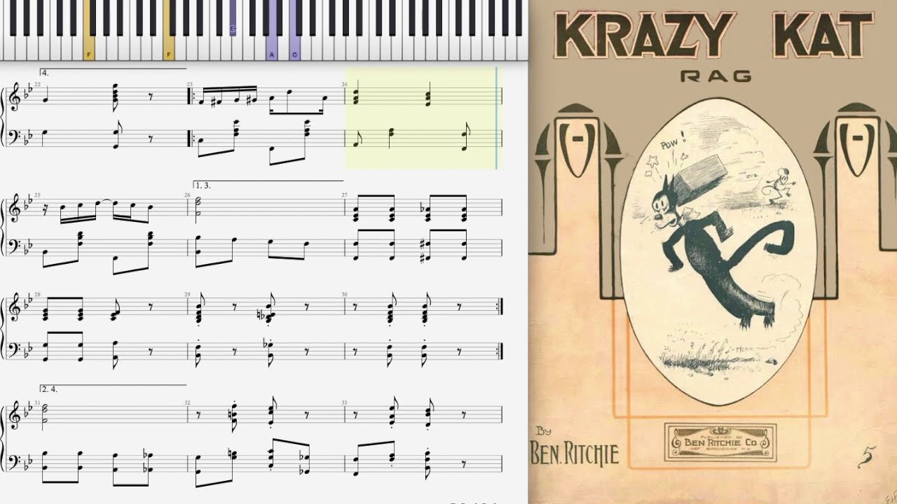 Krazy Kat Rag by Ben Ritchie (1911, Ragtime piano)