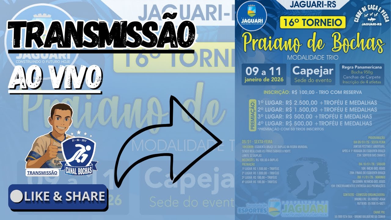 TRANSMISSAO AO VIVO: 16° PRAIANO DE BOCHAS - JAGUARI 3° FASE