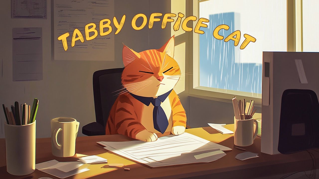 A Rainy Day - A Sleepy Tabby Cat 🌧️ Lofi Work Office - chill lo-fi mix to study & relax