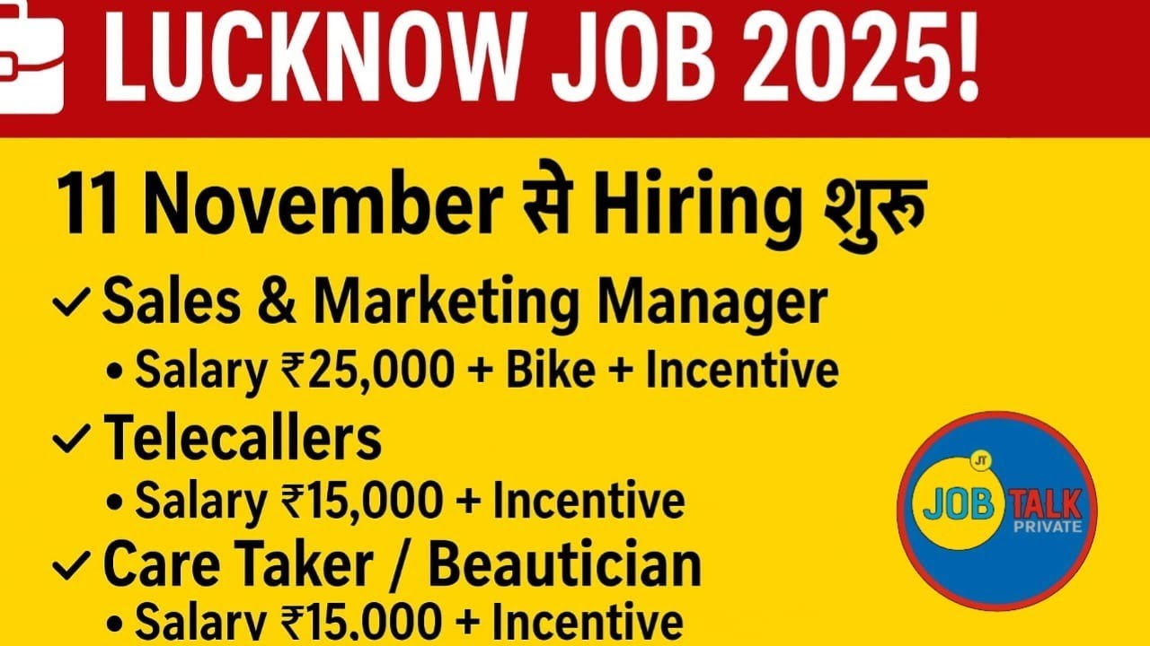 New Job Openings in Lucknow | MBA, Graduate & 12th Pass Jobs | Hiring Started | Job Talk Private