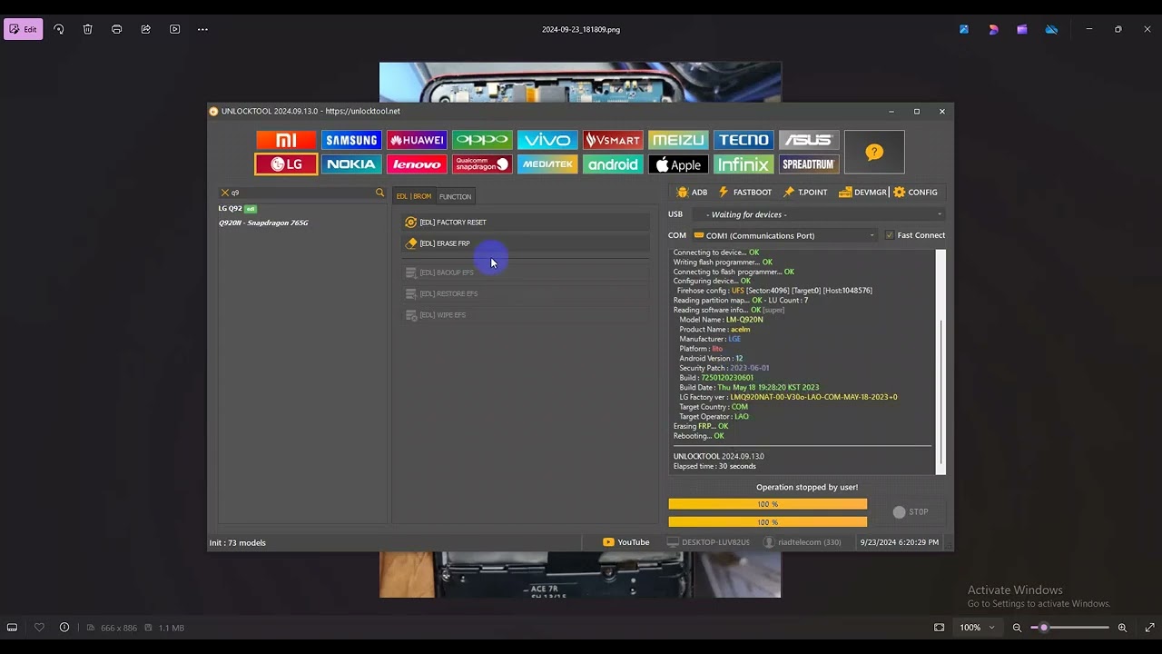 LG Q92 FRP Reset Done With Test Point
