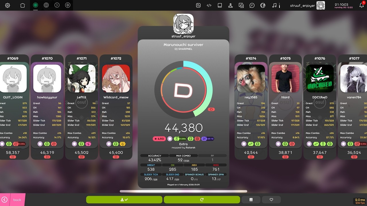 (s2) day 32 of playing the osu! daily challenge at -35AR till i get better at reading it
