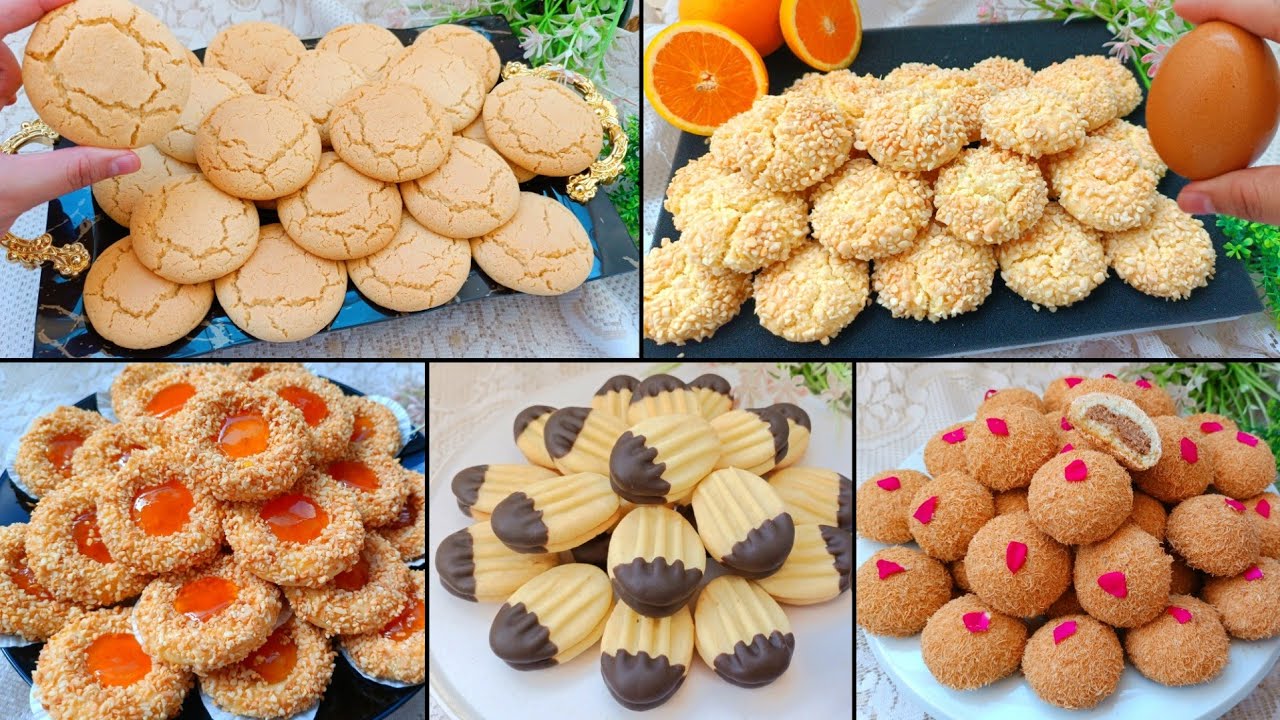 بيضة 🥚واحدة و بدون زبدة  5 حلويات سهلة سريعة بمكونات بسيطة و اقتصادية/تشكيلة حلويات العيد 2025🌟