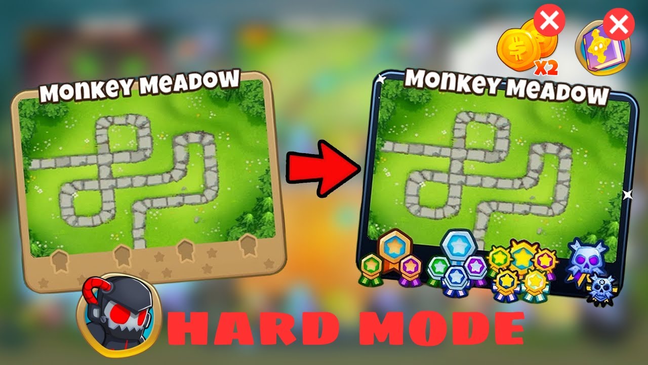 HARD MODE | No Monkey Knowledge | BTD 6 Monkey Meadow